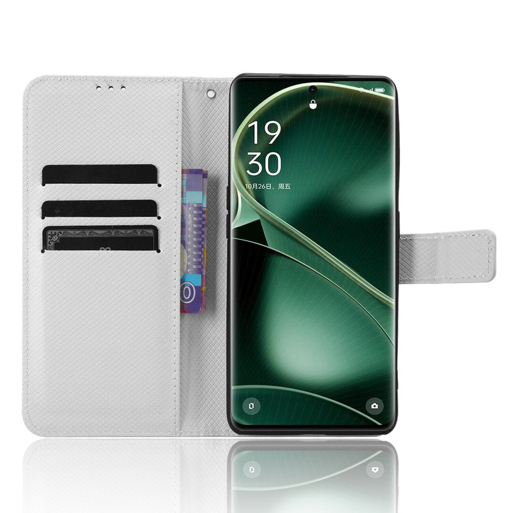 For Oppo Find X6 Pro PU Leather Protective Cover Stand Function Diamond Texture Wallet Phone Case