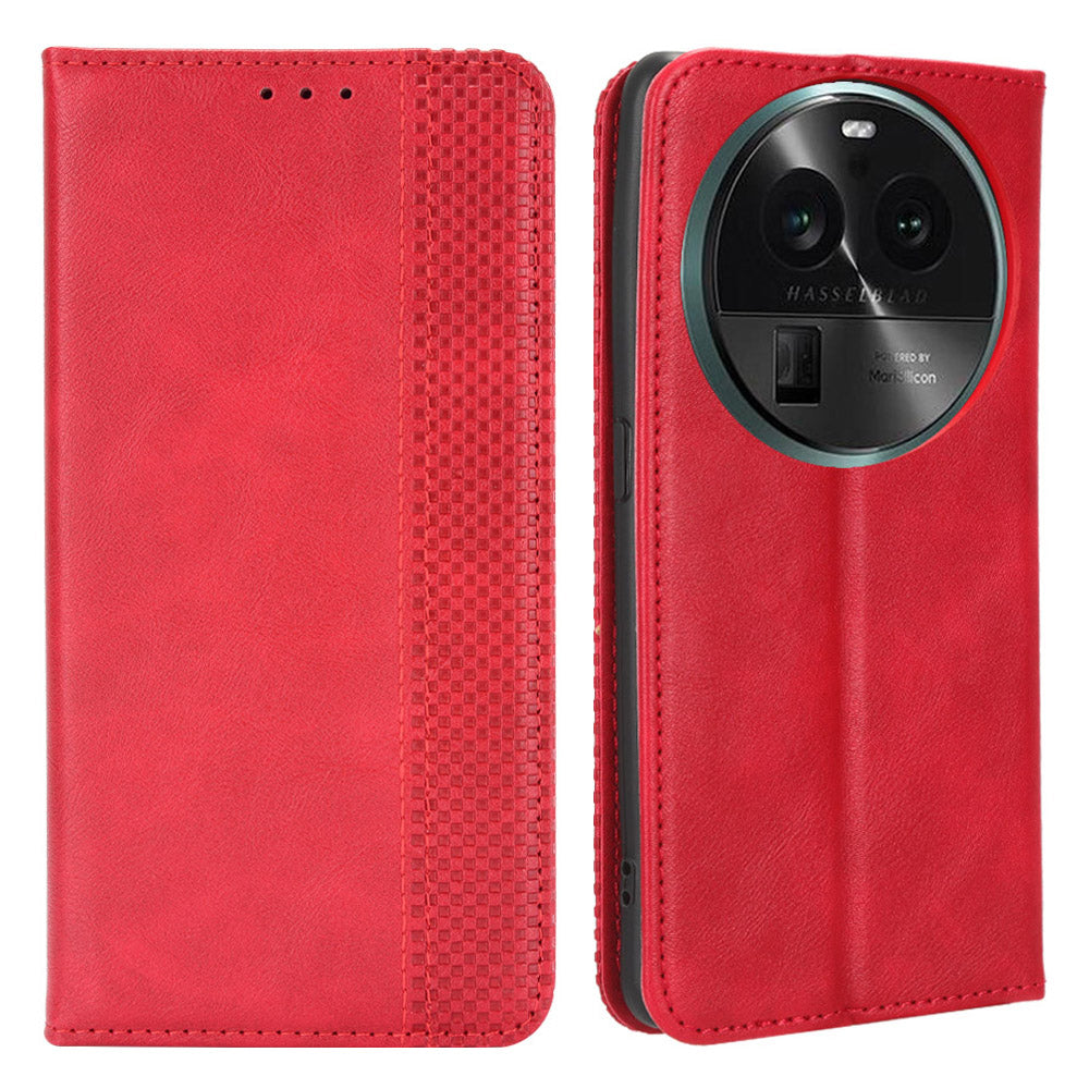 For Oppo Find X6 Retro Phone Cover Magnetic PU Leather Stand Cell Phone Wallet Case