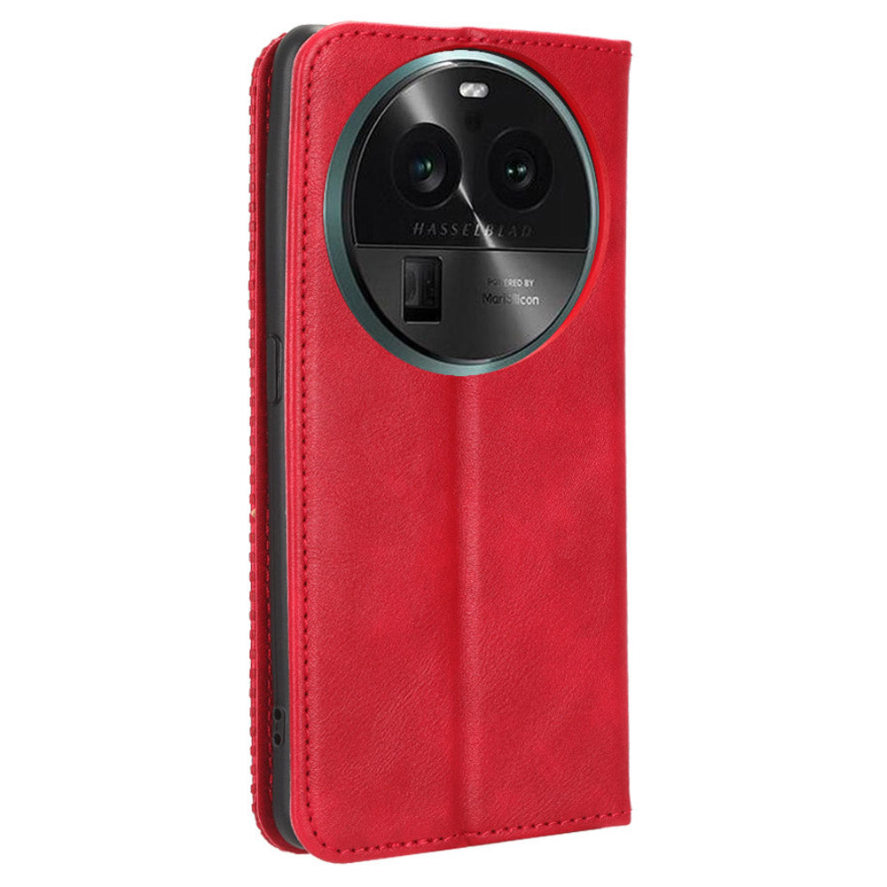 For Oppo Find X6 Retro Phone Cover Magnetic PU Leather Stand Cell Phone Wallet Case