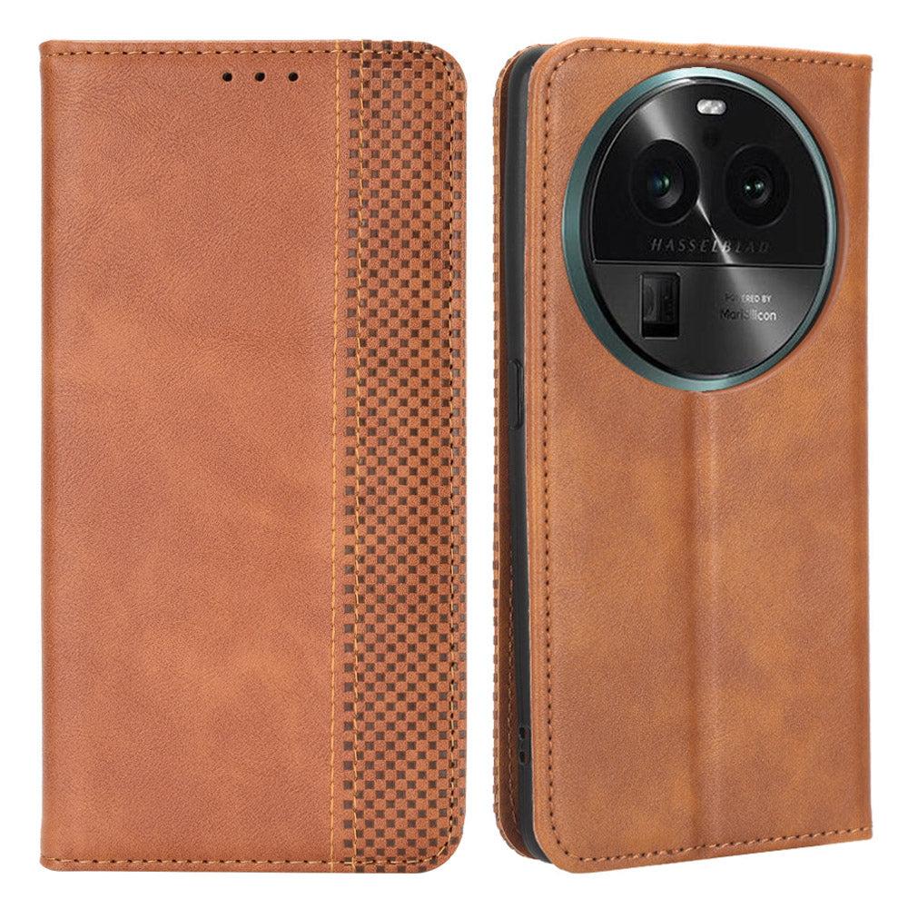 For Oppo Find X6 Retro Phone Cover Magnetic PU Leather Stand Cell Phone Wallet Case