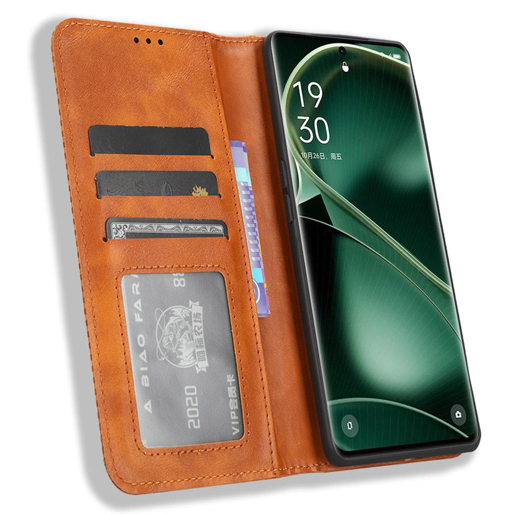 For Oppo Find X6 Retro Phone Cover Magnetic PU Leather Stand Cell Phone Wallet Case