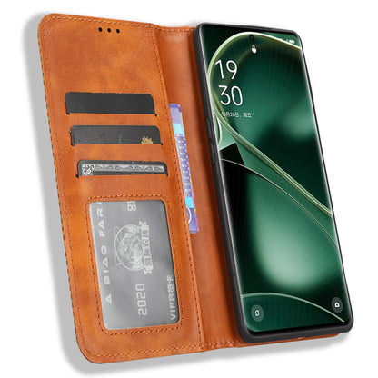 For Oppo Find X6 Retro Phone Cover Magnetic PU Leather Stand Cell Phone Wallet Case