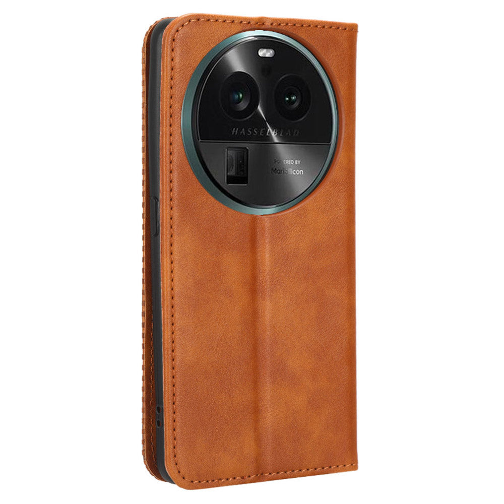 For Oppo Find X6 Retro Phone Cover Magnetic PU Leather Stand Cell Phone Wallet Case