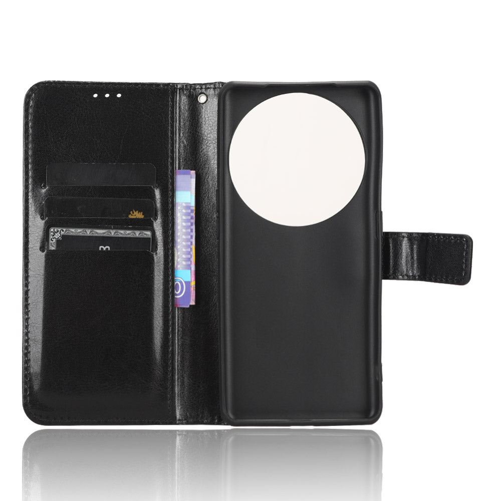 For Oppo Find X6 PU Leather Flip Folio Case Crazy Horse Texture Wallet Stand Phone Cover with Strap