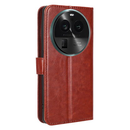 For Oppo Find X6 PU Leather Flip Folio Case Crazy Horse Texture Wallet Stand Phone Cover with Strap