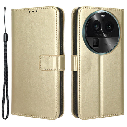 For Oppo Find X6 PU Leather Flip Folio Case Crazy Horse Texture Wallet Stand Phone Cover with Strap