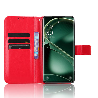 For Oppo Find X6 PU Leather Flip Folio Case Crazy Horse Texture Wallet Stand Phone Cover with Strap