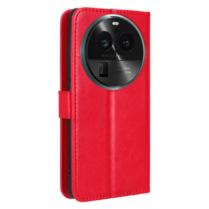 For Oppo Find X6 PU Leather Flip Folio Case Crazy Horse Texture Wallet Stand Phone Cover with Strap