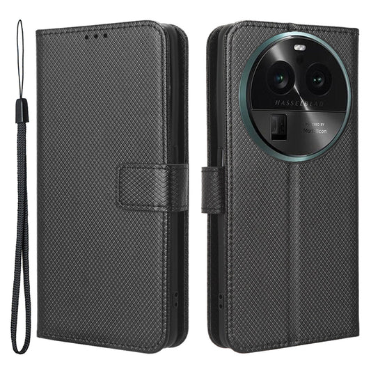 For Oppo Find X6 PU Leather Wallet Case Diamond Texture Stand Protective Phone Cover