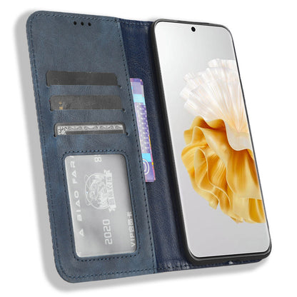 Phone Stand Cover for Huawei P60 / P60 Pro Magnetic Retro PU Leather Cell Phone Wallet Case