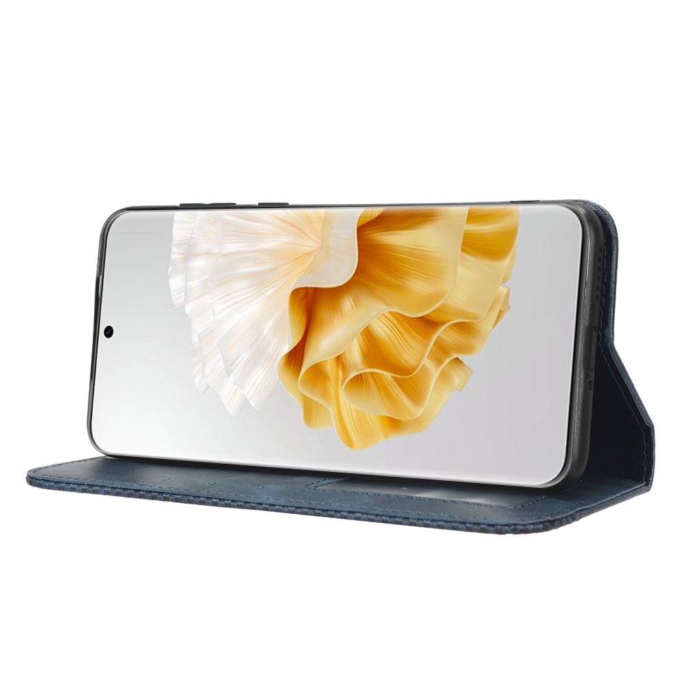 Phone Stand Cover for Huawei P60 / P60 Pro Magnetic Retro PU Leather Cell Phone Wallet Case