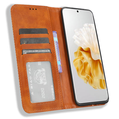 Phone Stand Cover for Huawei P60 / P60 Pro Magnetic Retro PU Leather Cell Phone Wallet Case