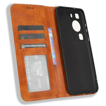 Phone Stand Cover for Huawei P60 / P60 Pro Magnetic Retro PU Leather Cell Phone Wallet Case