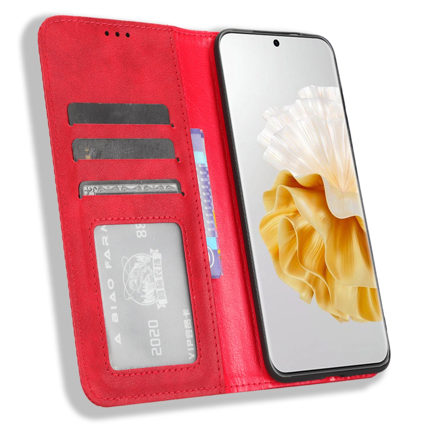 Phone Stand Cover for Huawei P60 / P60 Pro Magnetic Retro PU Leather Cell Phone Wallet Case