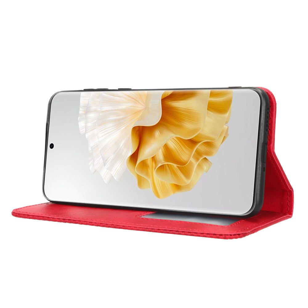 Phone Stand Cover for Huawei P60 / P60 Pro Magnetic Retro PU Leather Cell Phone Wallet Case
