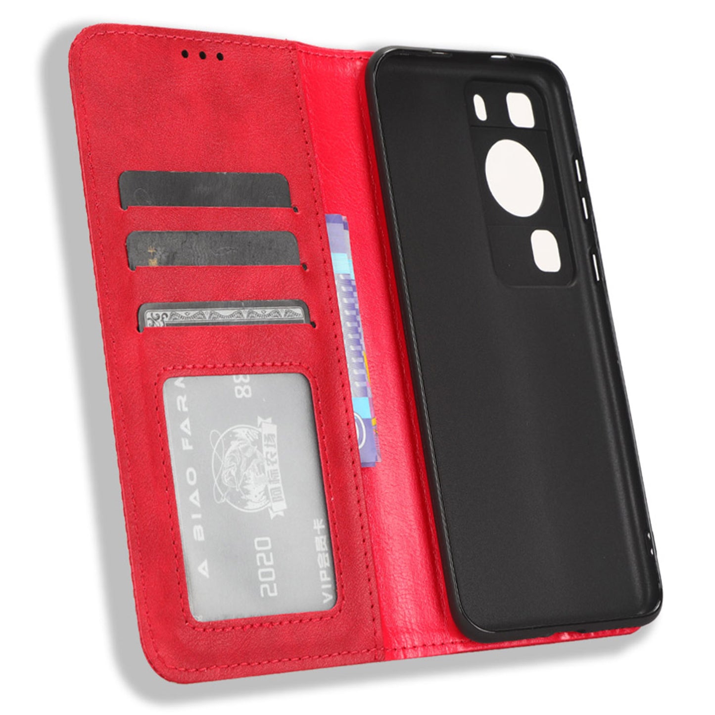 Phone Stand Cover for Huawei P60 / P60 Pro Magnetic Retro PU Leather Cell Phone Wallet Case