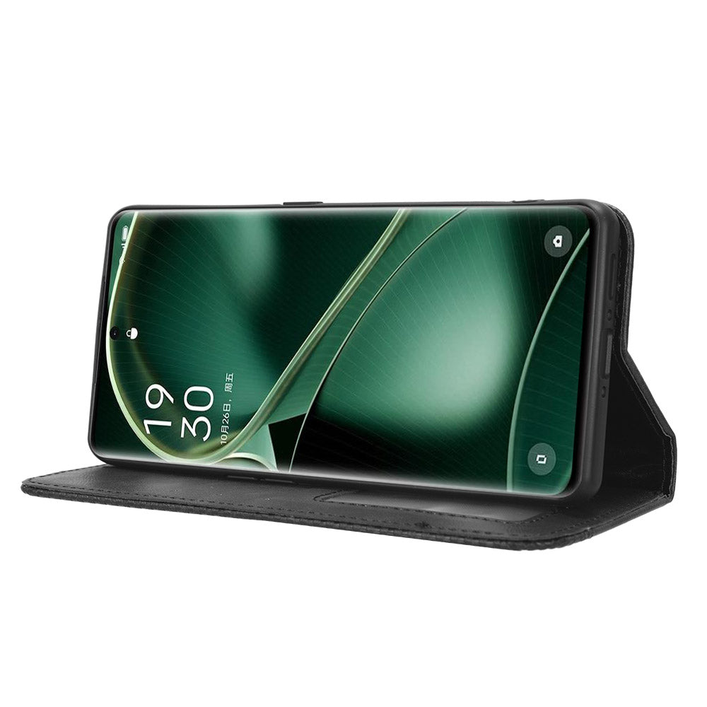 Stand Shell for Oppo Find X6 Pro PU Leather Magnetic Retro Phone Cover Cell Phone Wallet Case