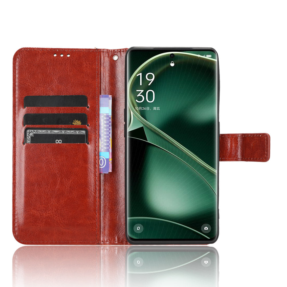 For Oppo Find X6 Pro Magnetic Wallet Flip Case PU Leather Crazy Horse Texture Stand Phone Cover