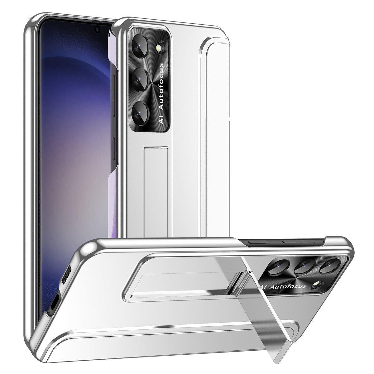 For Samsung Galaxy S23+ Hard PC Phone Case Hidden Kickstand Shockproof Electroplating Cover