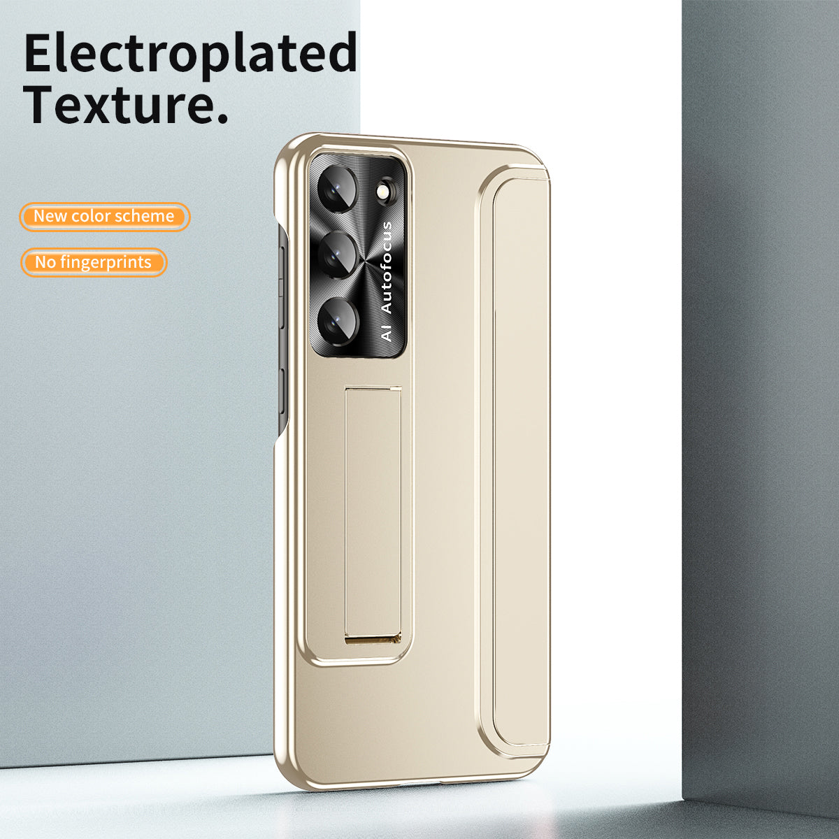 For Samsung Galaxy S23+ Hard PC Phone Case Hidden Kickstand Shockproof Electroplating Cover