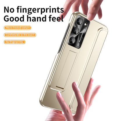 For Samsung Galaxy S23+ Hard PC Phone Case Hidden Kickstand Shockproof Electroplating Cover