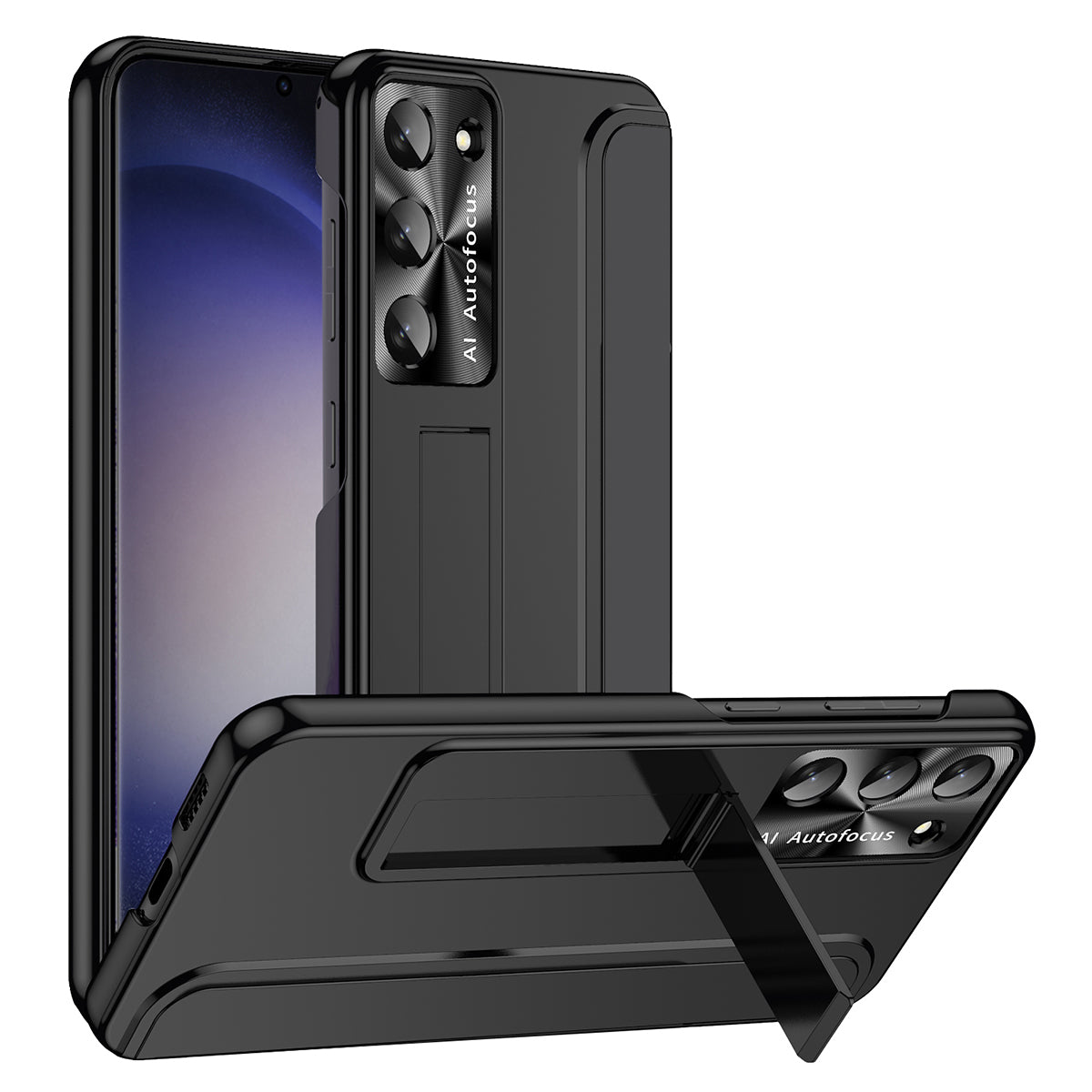 For Samsung Galaxy S23+ Hard PC Phone Case Hidden Kickstand Shockproof Electroplating Cover