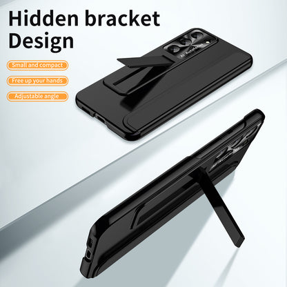 For Samsung Galaxy S23+ Hard PC Phone Case Hidden Kickstand Shockproof Electroplating Cover