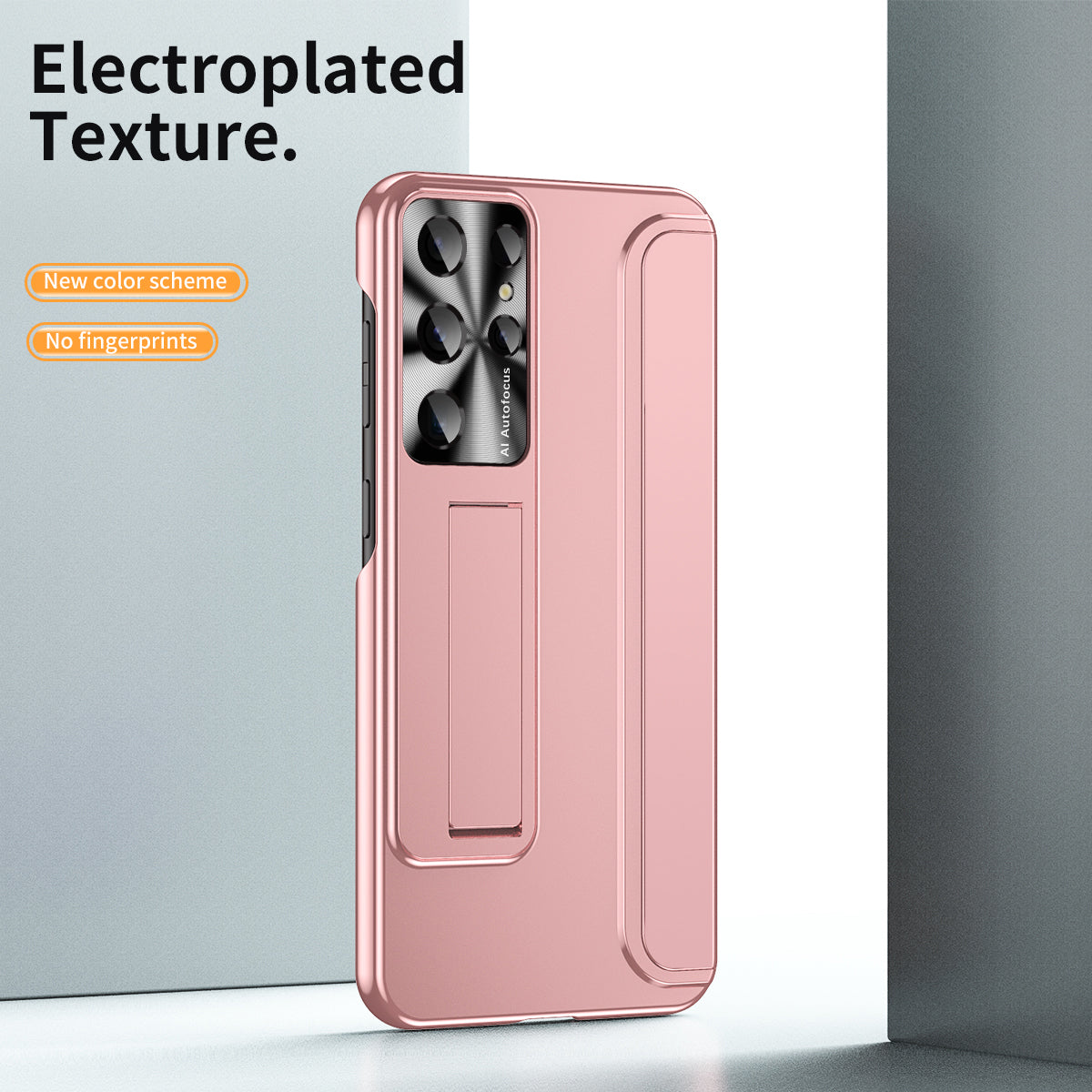 For Samsung Galaxy S23 Ultra Electroplating Phone Case Hard PC Hidden Kickstand Back Cover