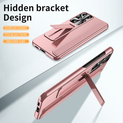 For Samsung Galaxy S23 Ultra Electroplating Phone Case Hard PC Hidden Kickstand Back Cover