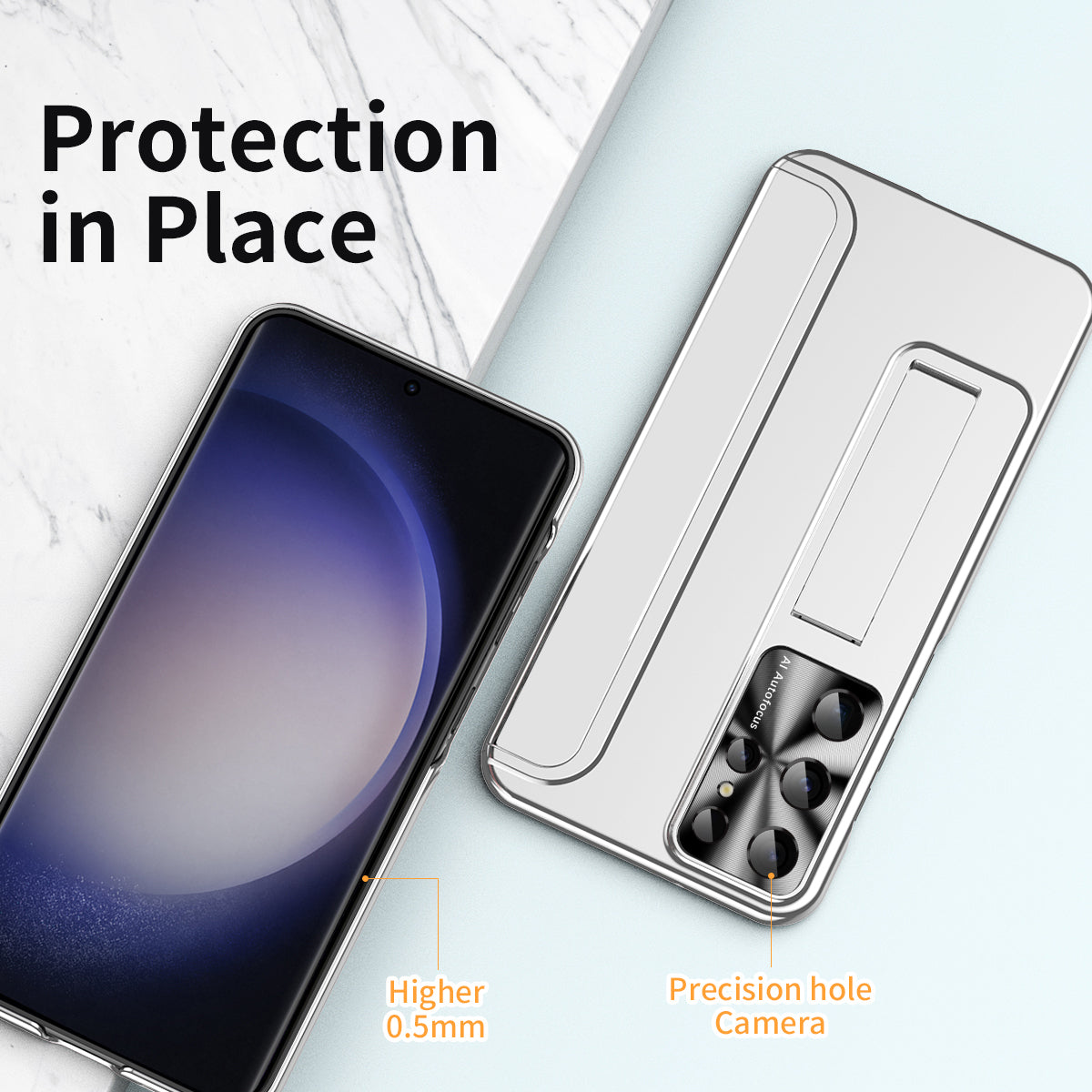 For Samsung Galaxy S23 Ultra Electroplating Phone Case Hard PC Hidden Kickstand Back Cover