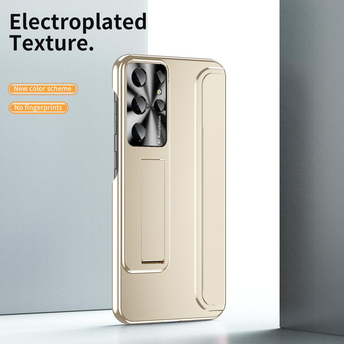 For Samsung Galaxy S23 Ultra Electroplating Phone Case Hard PC Hidden Kickstand Back Cover