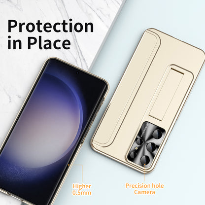 For Samsung Galaxy S23 Ultra Electroplating Phone Case Hard PC Hidden Kickstand Back Cover