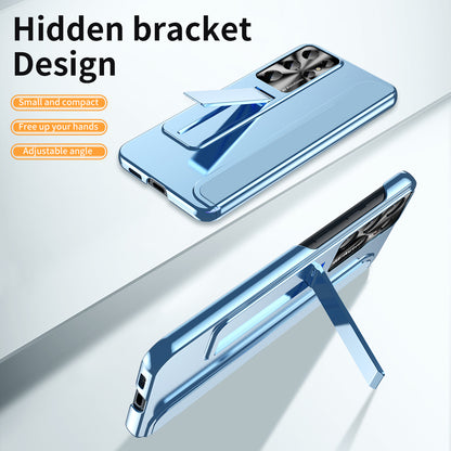 For Samsung Galaxy S23 Ultra Electroplating Phone Case Hard PC Hidden Kickstand Back Cover