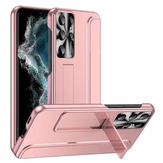 For Samsung Galaxy S22 Ultra 5G Anti-Scratch Hard PC Phone Case Electroplating Design Kickstand Protective Cover