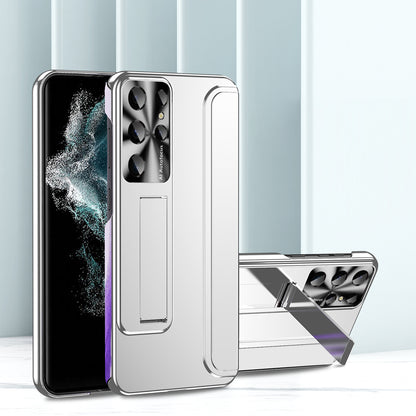 For Samsung Galaxy S22 Ultra 5G Anti-Scratch Hard PC Phone Case Electroplating Design Kickstand Protective Cover