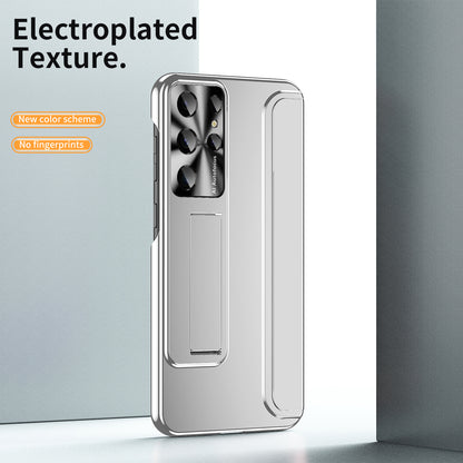 For Samsung Galaxy S22 Ultra 5G Anti-Scratch Hard PC Phone Case Electroplating Design Kickstand Protective Cover