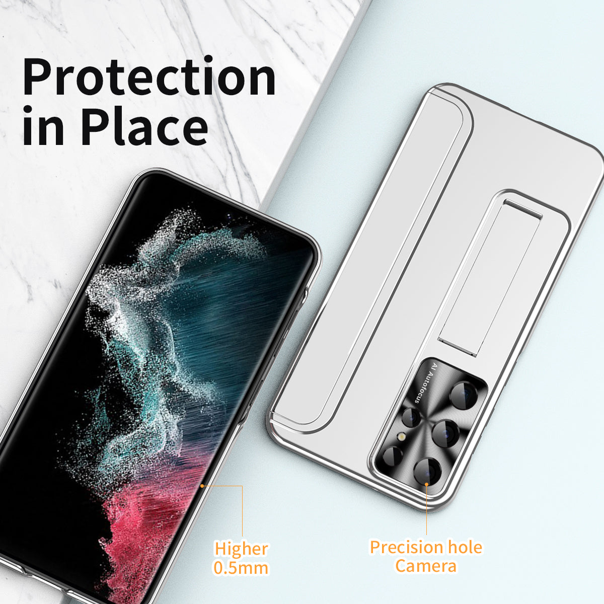 For Samsung Galaxy S22 Ultra 5G Anti-Scratch Hard PC Phone Case Electroplating Design Kickstand Protective Cover