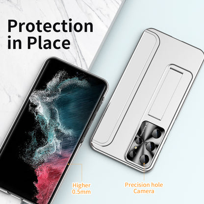 For Samsung Galaxy S22 Ultra 5G Anti-Scratch Hard PC Phone Case Electroplating Design Kickstand Protective Cover