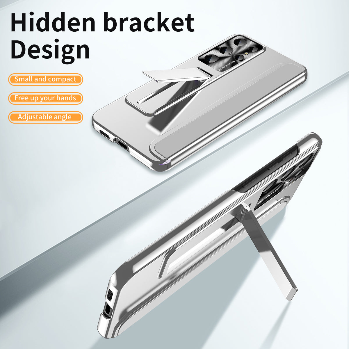 For Samsung Galaxy S22 Ultra 5G Anti-Scratch Hard PC Phone Case Electroplating Design Kickstand Protective Cover