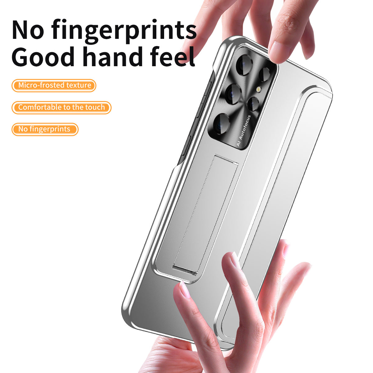For Samsung Galaxy S22 Ultra 5G Anti-Scratch Hard PC Phone Case Electroplating Design Kickstand Protective Cover