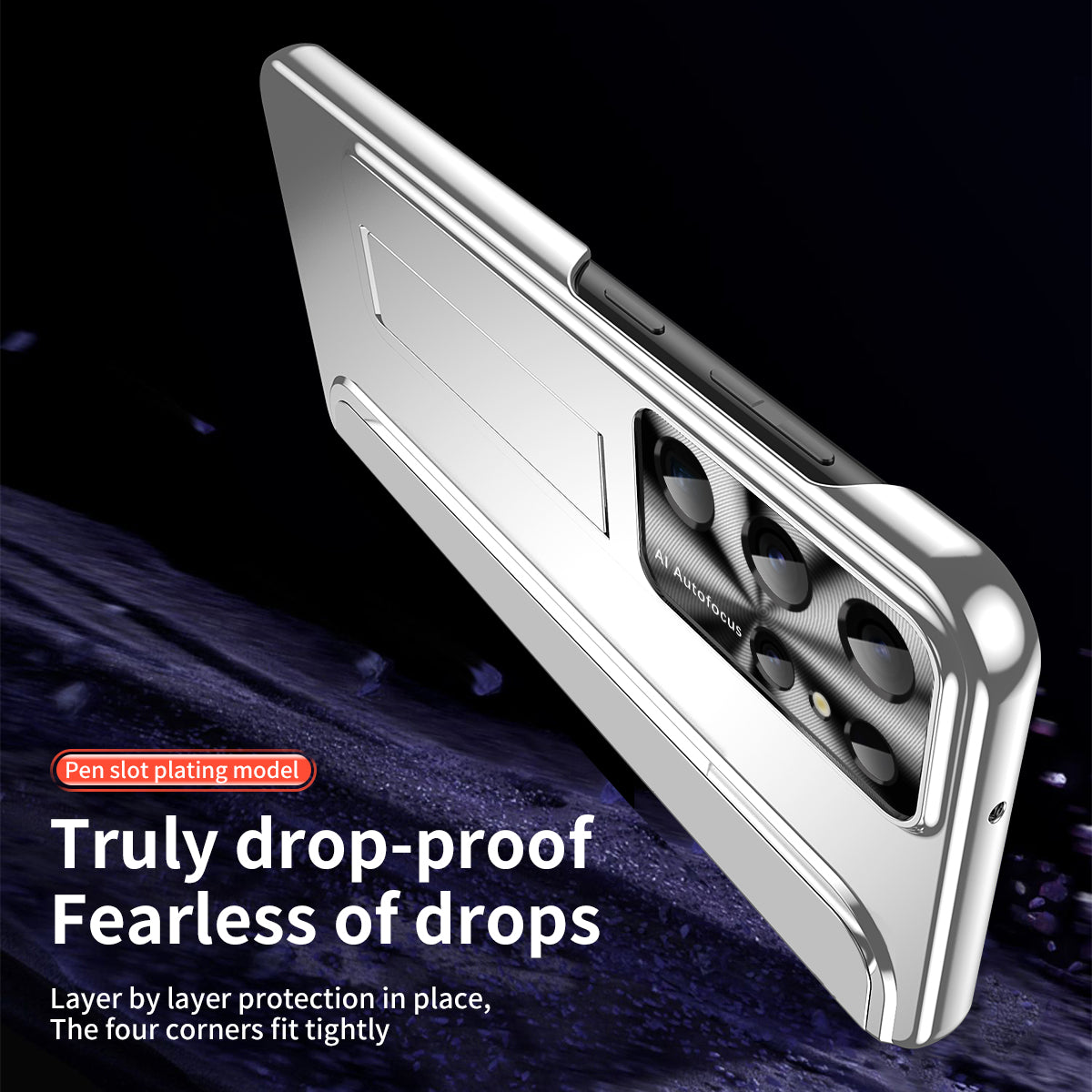 For Samsung Galaxy S22 Ultra 5G Anti-Scratch Hard PC Phone Case Electroplating Design Kickstand Protective Cover