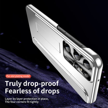 For Samsung Galaxy S22 Ultra 5G Anti-Scratch Hard PC Phone Case Electroplating Design Kickstand Protective Cover