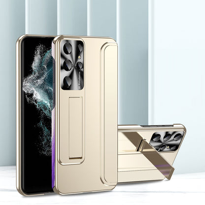 For Samsung Galaxy S22 Ultra 5G Anti-Scratch Hard PC Phone Case Electroplating Design Kickstand Protective Cover