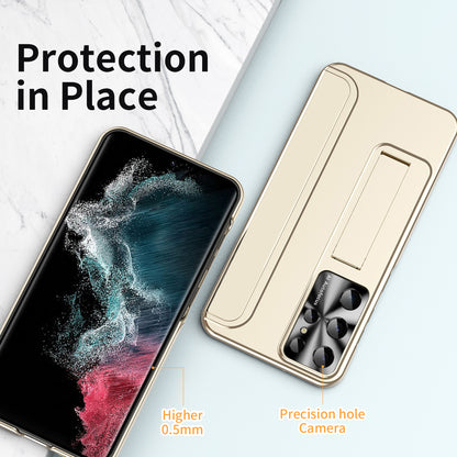 For Samsung Galaxy S22 Ultra 5G Anti-Scratch Hard PC Phone Case Electroplating Design Kickstand Protective Cover
