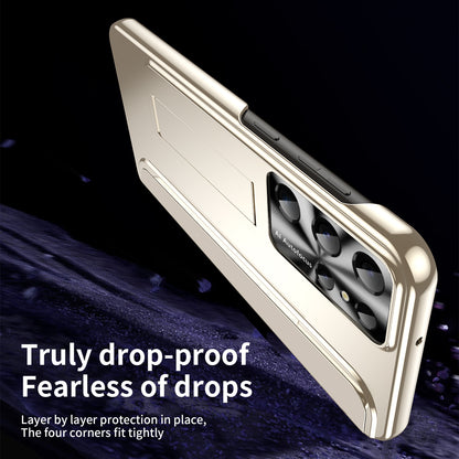 For Samsung Galaxy S22 Ultra 5G Anti-Scratch Hard PC Phone Case Electroplating Design Kickstand Protective Cover