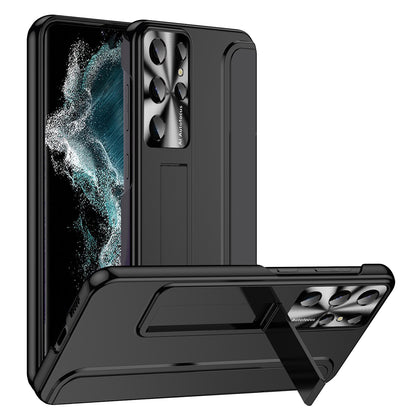 For Samsung Galaxy S22 Ultra 5G Anti-Scratch Hard PC Phone Case Electroplating Design Kickstand Protective Cover