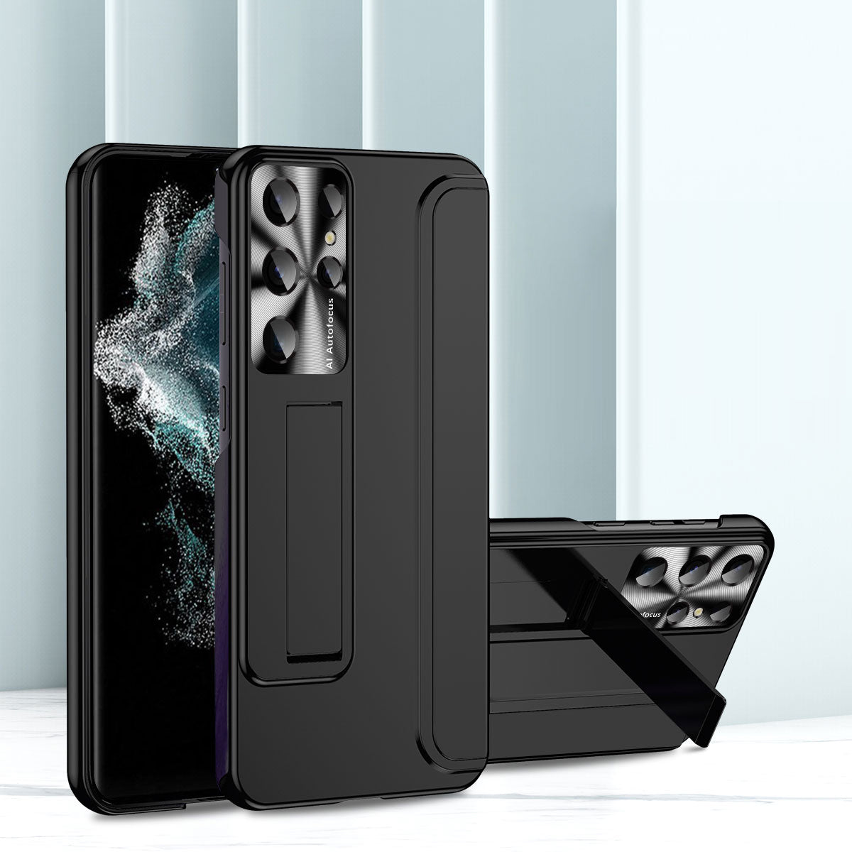 For Samsung Galaxy S22 Ultra 5G Anti-Scratch Hard PC Phone Case Electroplating Design Kickstand Protective Cover