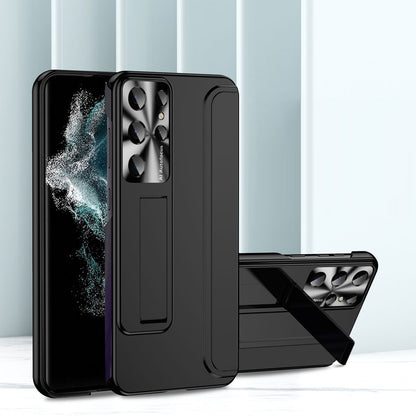 For Samsung Galaxy S22 Ultra 5G Anti-Scratch Hard PC Phone Case Electroplating Design Kickstand Protective Cover