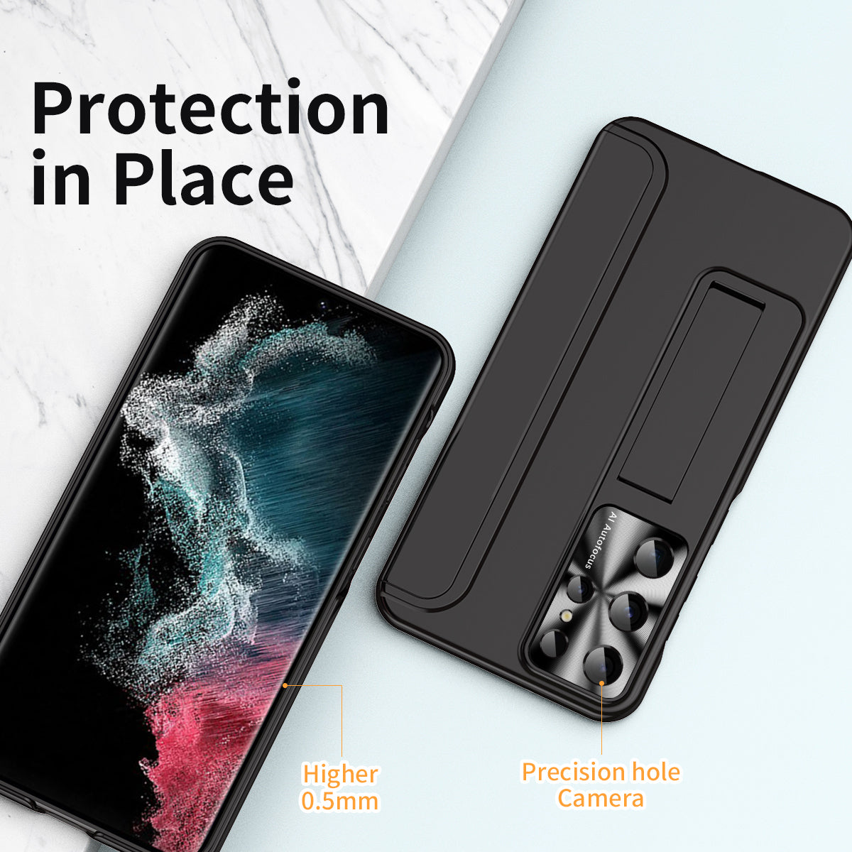 For Samsung Galaxy S22 Ultra 5G Anti-Scratch Hard PC Phone Case Electroplating Design Kickstand Protective Cover