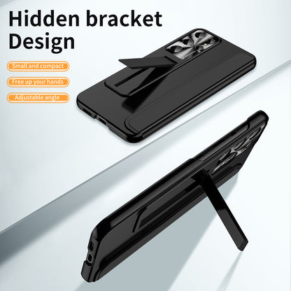 For Samsung Galaxy S22 Ultra 5G Anti-Scratch Hard PC Phone Case Electroplating Design Kickstand Protective Cover